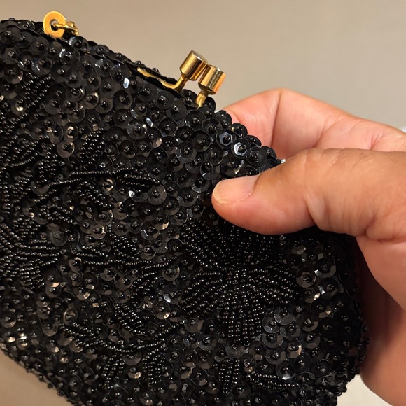 Vintage 1970s Goldco made in Hong Kong Elegant Black Beaded Evening Bag - Picture 8 of 9